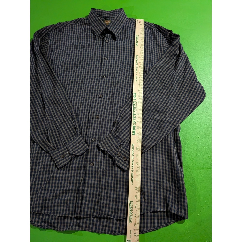 Scott Barber Button Down Shirt Long Sleeve Plaid Check Large Blue Green Tencel - Picture 4 of 8